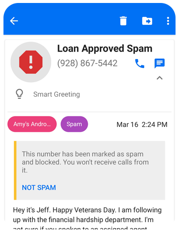 Image of blocked call details mobile
